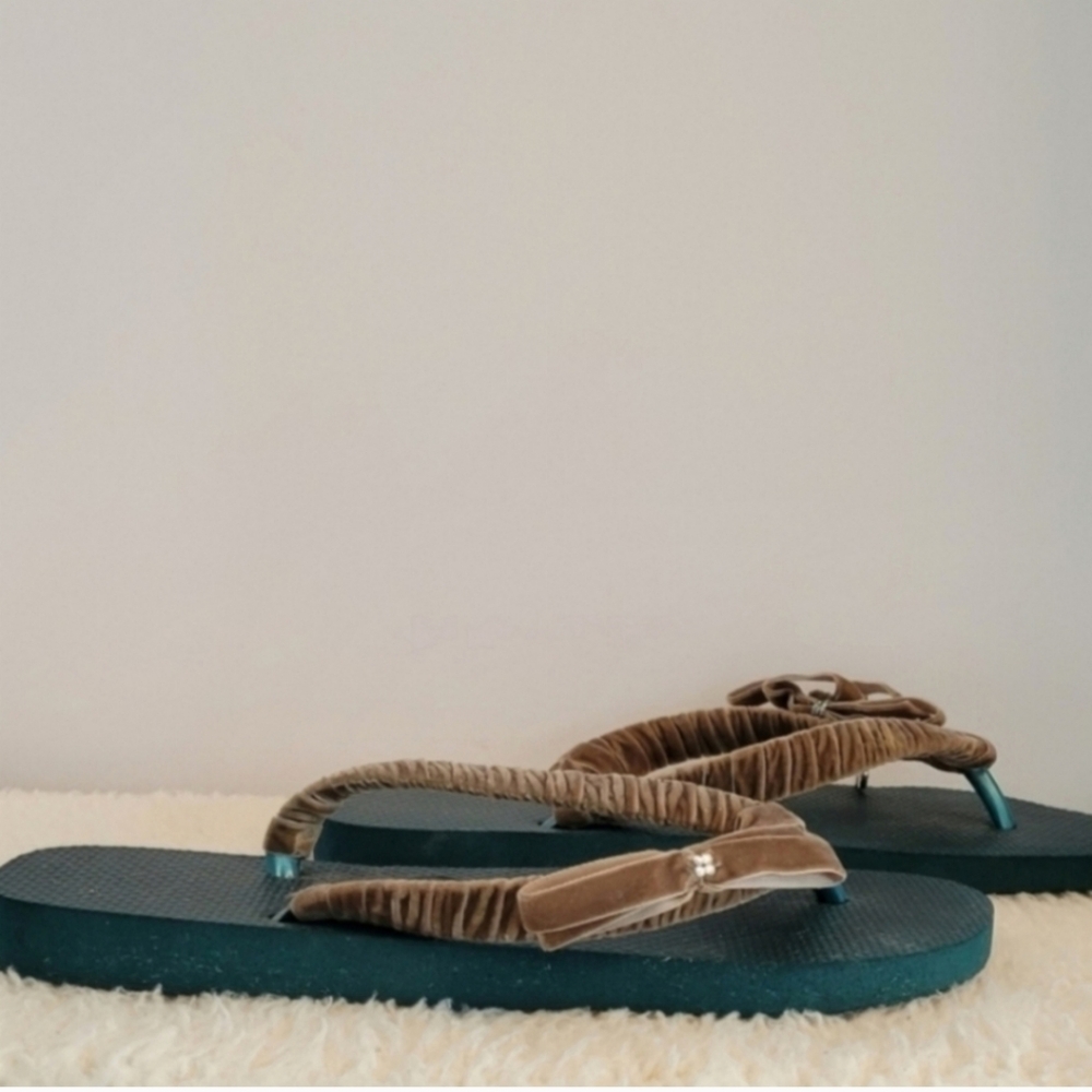 HAVAIANAS Green Tan Flip Flop Thong Sandals Size 7/8 - Picture 8 of 10